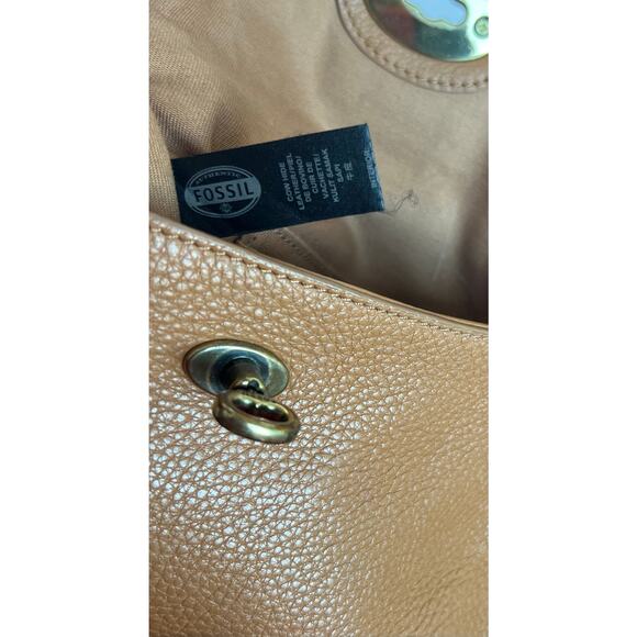Fossil Camel Pebble Leather Monica Turnlock Crossbody Clutch Bag Purse - Picture 5 of 10